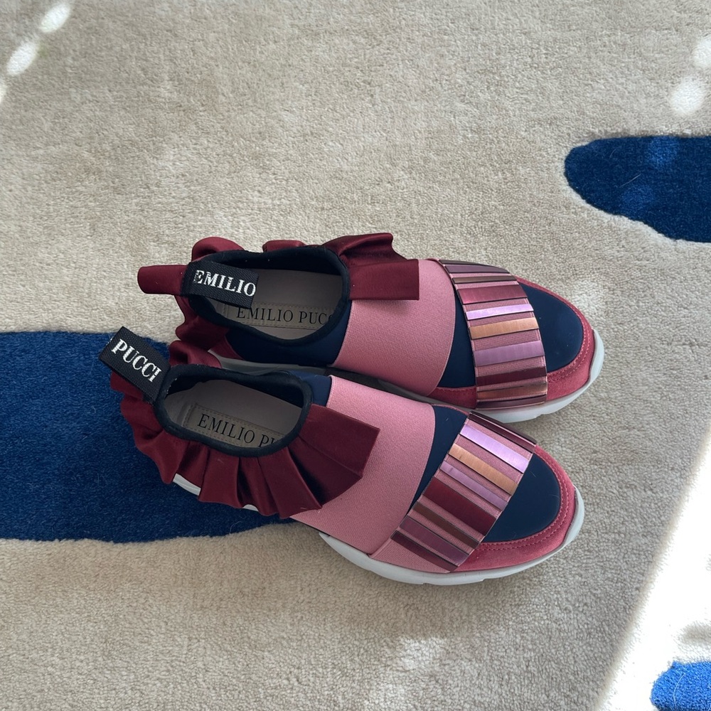Emilio Pucci City Leather/ Metallic Low Top Sneakers - Picture 2 of 3